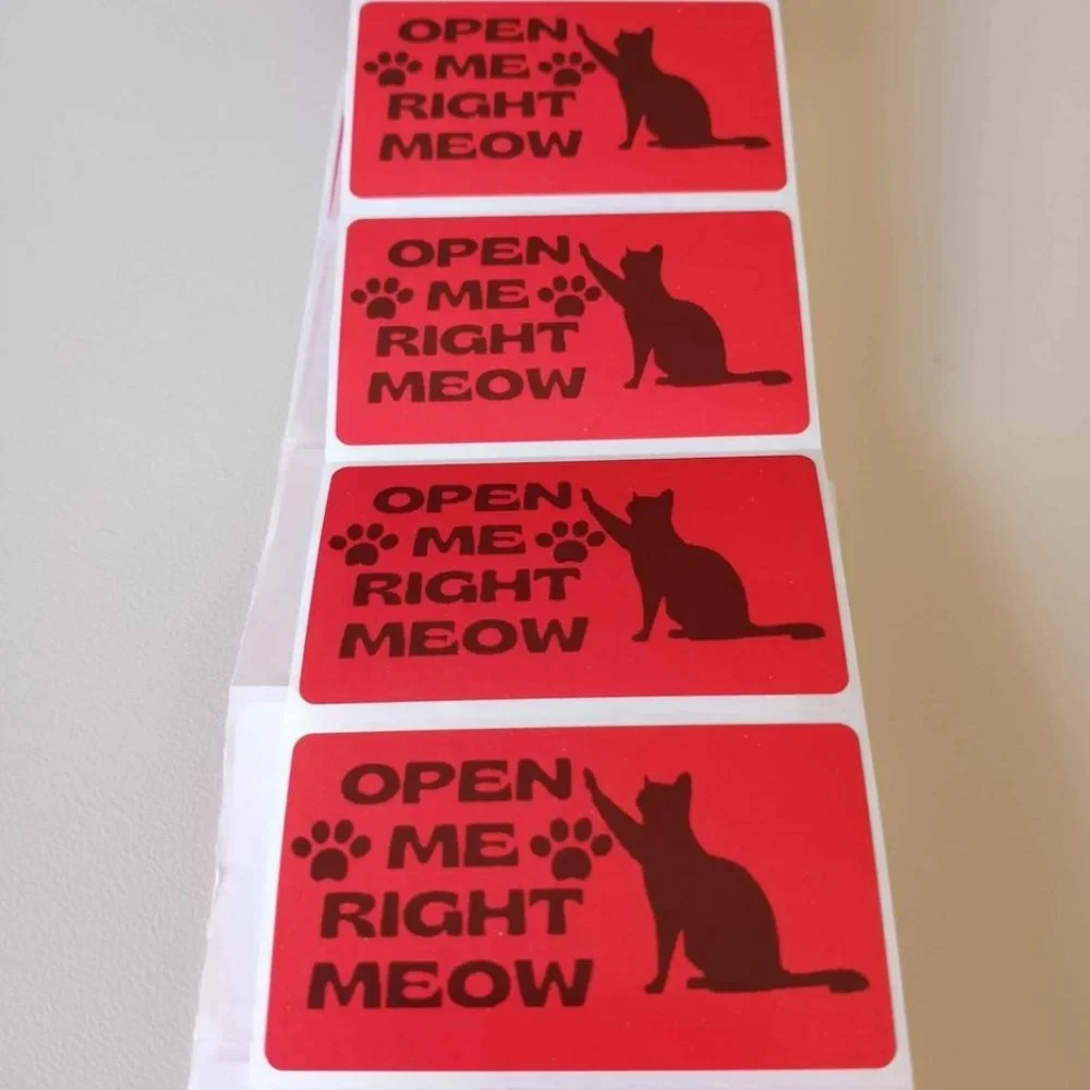 💙100 Open Me Right Meow- Shipping Labels Thermal Packaging Stickers 2.25